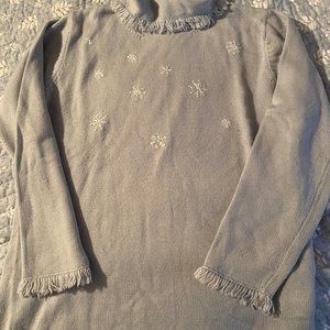Womens' Light Blue Snowflake Holiday Turtleneck Hip Sweater size Medium